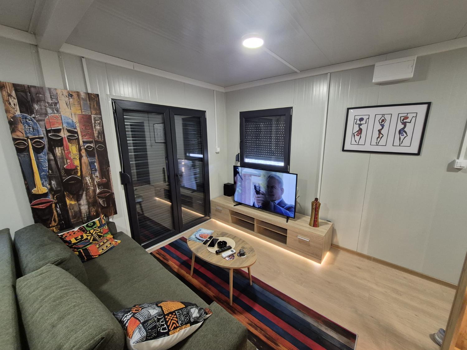 Living room with TV and river view